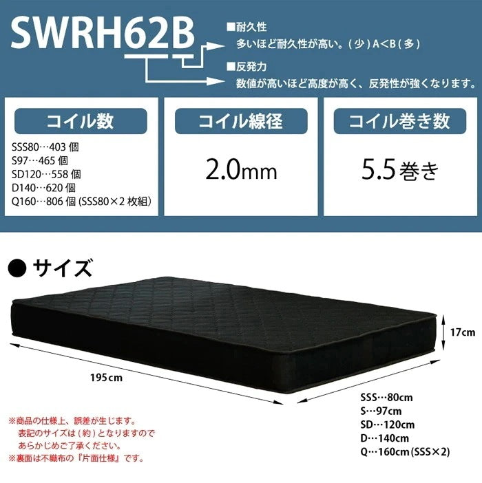 ダブルベッド+ブラックマットレスセット 高反発 RUES Mスペース 棚付き コンセント付き