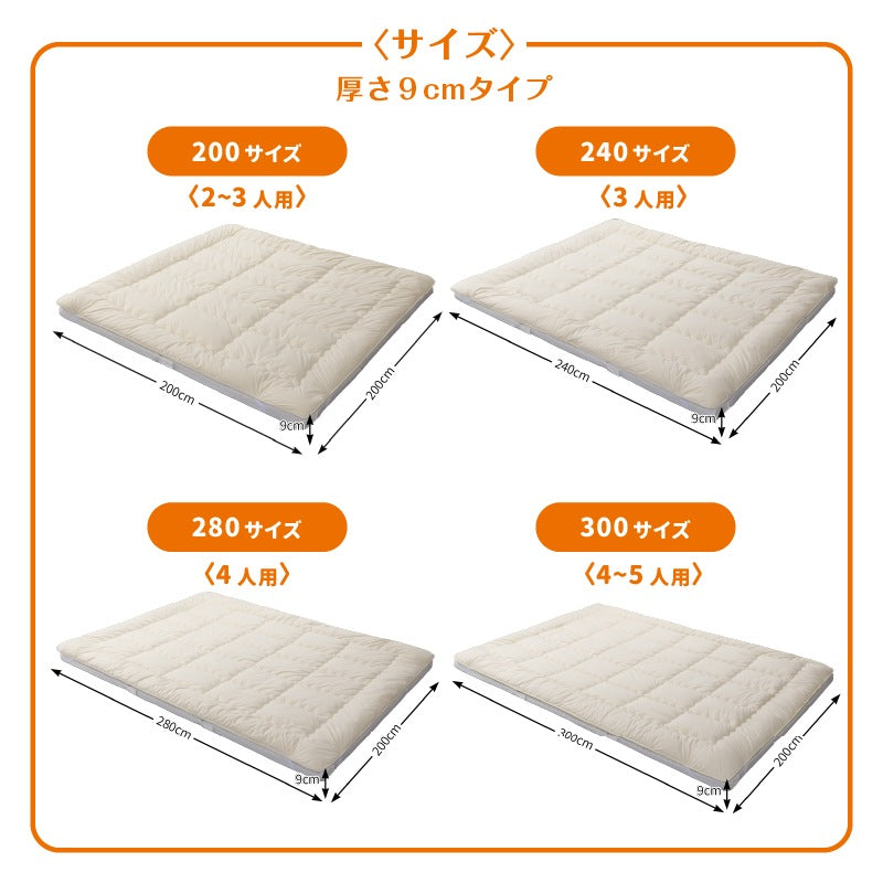 大型 敷き布団 200x200cm ファミリーマットレス敷布団 厚さ9cm