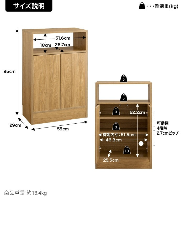 キャビネット 幅55cm シンプルモダン 扉付き収納 ノイズレス
