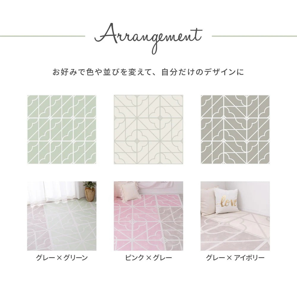 ジョイントマット 大判 18枚セット(1枚60x60cm 厚み12mm) レトロデザイン 防音 撥水性 サイドパーツ付き フリーカット可能