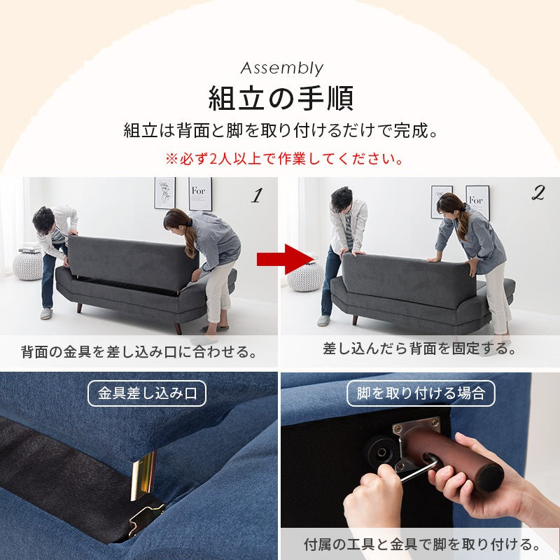 ごろ寝ソファ ゆったり座面 2人掛け 背クッション 幅170cm 脚取り外し ローソファ