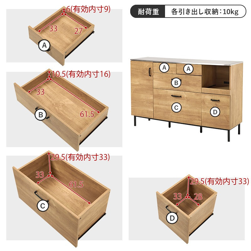 耐熱キッチンカウンター ステンレス天板 キャビネット 幅140cm コンセント付き 大型ワイドタイプ 食器棚 スタイリッシュ