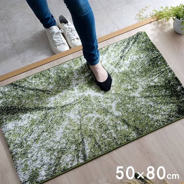 玄関マット 50x80cm トルコ製 ウィルトン織 フリーゼセット 抗菌防臭 消臭 ボタニカル柄