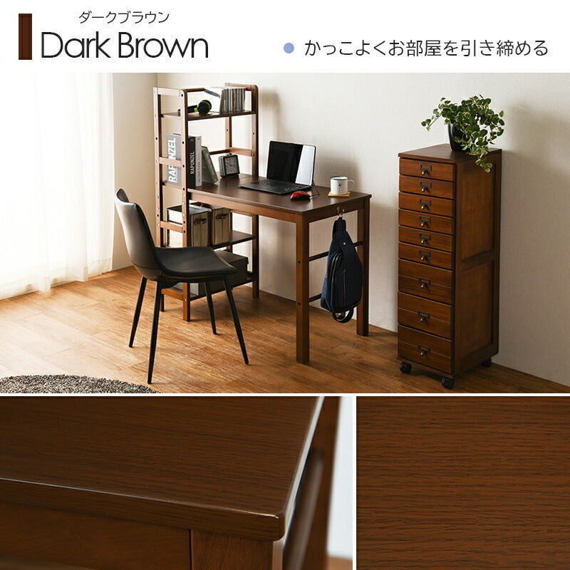 PCデスク 棚付き 幅105cm 可動棚 ラック 天然木 フック付き