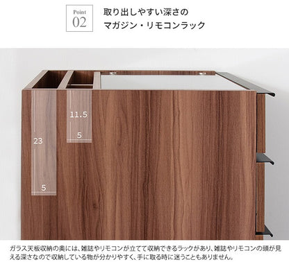 サイドテーブル 幅35cm ガラス天板 コンパクト 収納 スライドレール