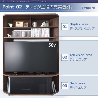 ハイタイプ大型テレビボード + キャビネット 2点セット 壁面収納 ハイボード 隠しキャスター 52インチまで対応