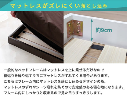 セミダブルベッド マットレスセット ロースタイル Lonnie USB コンセント ブラックマットレス 宮付き フロアベッド