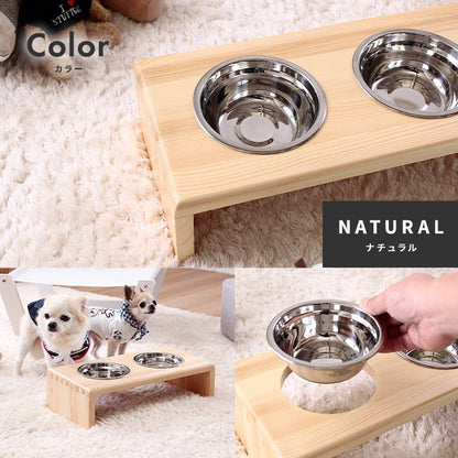 犬用/猫用 フードボウル パイン材スタンド ラクな姿勢でお食事 テーブル 高さ10.6cm