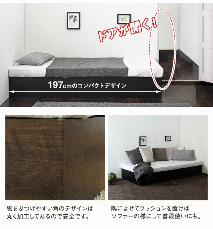 コンパクト収納ベッドフレーム S シングルサイズ 大容量400L床下収納 幅97cm×長さ197cm 省スペース設計