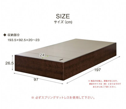 コンパクト収納ベッドフレーム S シングルサイズ 大容量400L床下収納 幅97cm×長さ197cm 省スペース設計