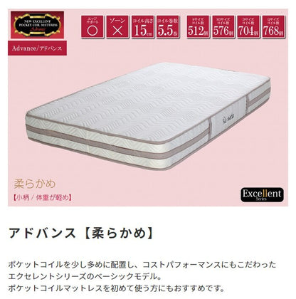 クイーン ポケットコイルマットレス ExcellentAdvance 快眠 高耐久 3Dメッシュ 柔らかめ リバーシブル