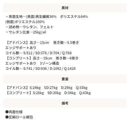 セミダブル ポケットコイルマットレス Excellent Complete 高密度コイル 高耐久 快眠 硬め