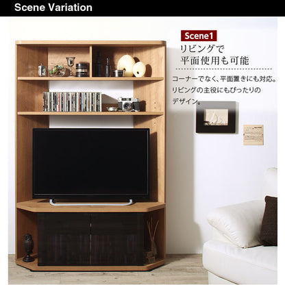 隠しキャスターで移動できる 大型コーナーテレビボード 32-40インチ対応 ハイタイプ