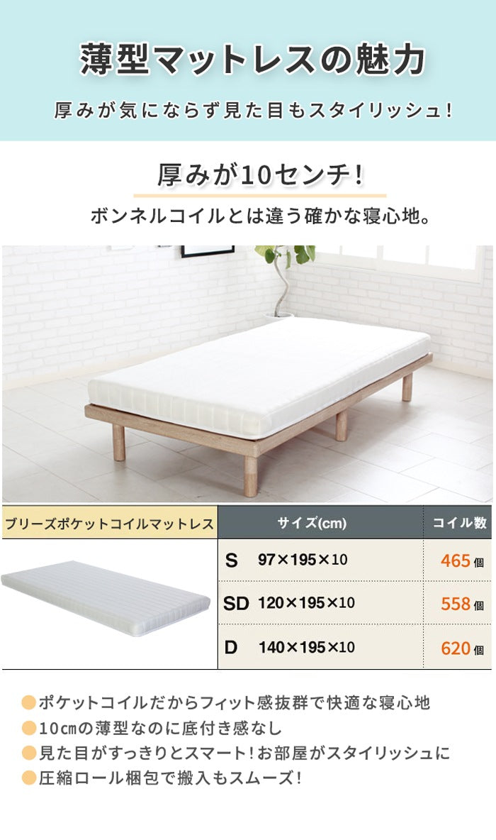 シングルベッド 薄型ポケットコイル マットレスセット coffret