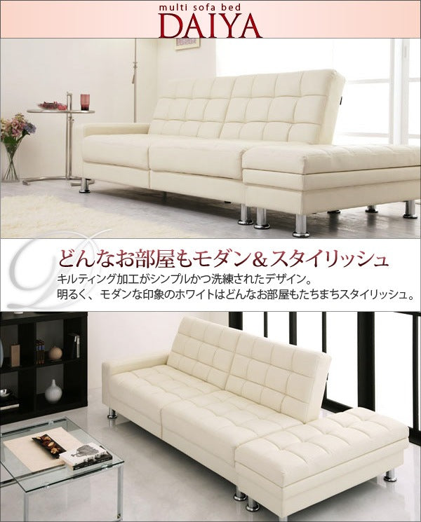 ソファーベッド スタイリッシュ 高さ調整 モダン 白 キルティング加工 3段階リクライニング 収納付