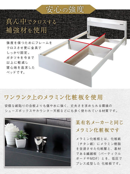 シングルベッド＋ブラックマットレスセット 高反発 RUES Mスペース 棚付き コンセント付き