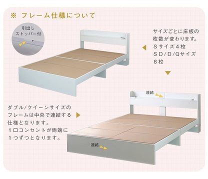 セミダブルベッド＋ブラックマットレスセット SD 高反発 RUES Mスペース 棚付き コンセント付き