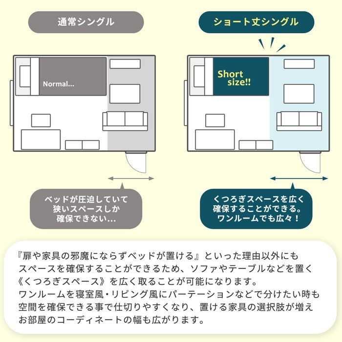 シングルベッド＋マットレスセット 棚/引き出し付き ショートベッド 省スペース 隠し収納