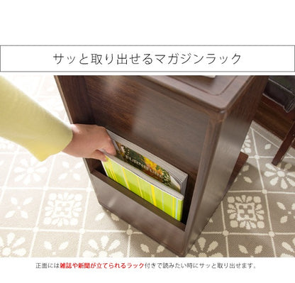コの字型サイドテーブル 収納棚 コンセント付き マガジンラック キャスター移動 ソファサイドテーブル