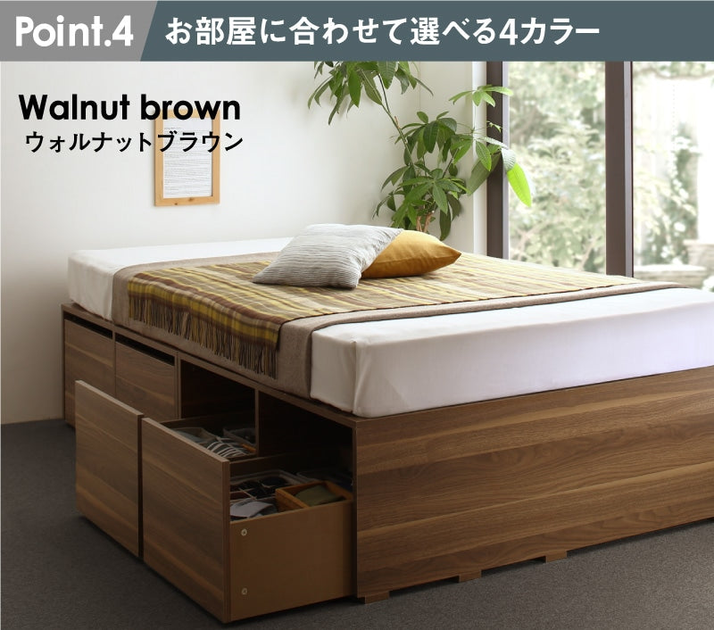 シングルベッド+マットレスセット チェストベッド 大容量収納ベッド 薄型ボンネルコイルマットレス ハイタイプ 引き出し4杯