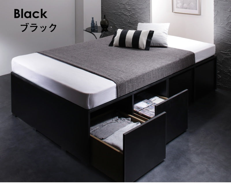 シングルベッド+マットレスセット チェストベッド 大容量収納ベッド 薄型ボンネルコイルマットレス ハイタイプ 引き出し4杯