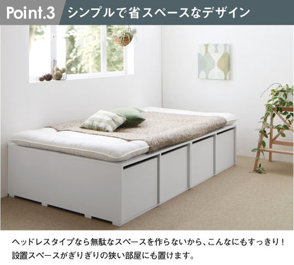 シングルベッド+マットレスセット チェストベッド 大容量収納ベッド 薄型ポケットコイルマットレス ハイタイプ 引き出し4杯
