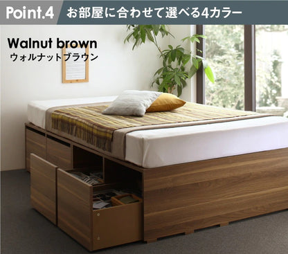 シングルベッド+マットレスセット チェストベッド 大容量収納ベッド 薄型ポケットコイルマットレス ハイタイプ 引き出し4杯