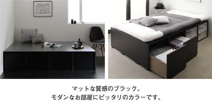 シングルベッド+マットレスセット チェストベッド 大容量収納ベッド 薄型ポケットコイルマットレス ハイタイプ 引き出し4杯