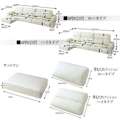 ハイタイプソファー フロアコーナーカウチソファ Levin レヴィン 3-4人掛け＋オットマンセット