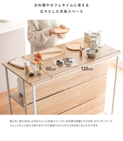キッチンカウンターテーブル 幅120cm 作業台 スタンディングデスク 収納 レンジ台