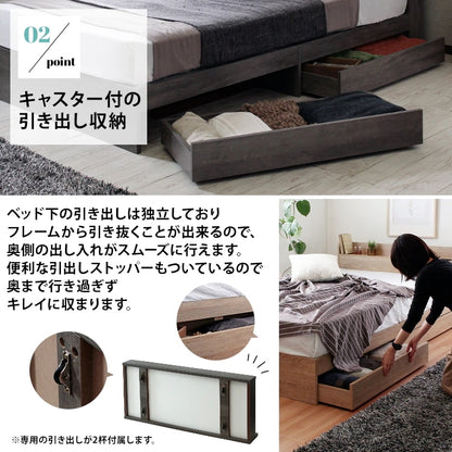 セミダブル ベッドフレーム 引出し収納付き Sucre ヘッドボード USB コンセント