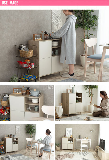バイカラースクエアキャビネット Erin 幅73cm 収納 リビング ダイニング