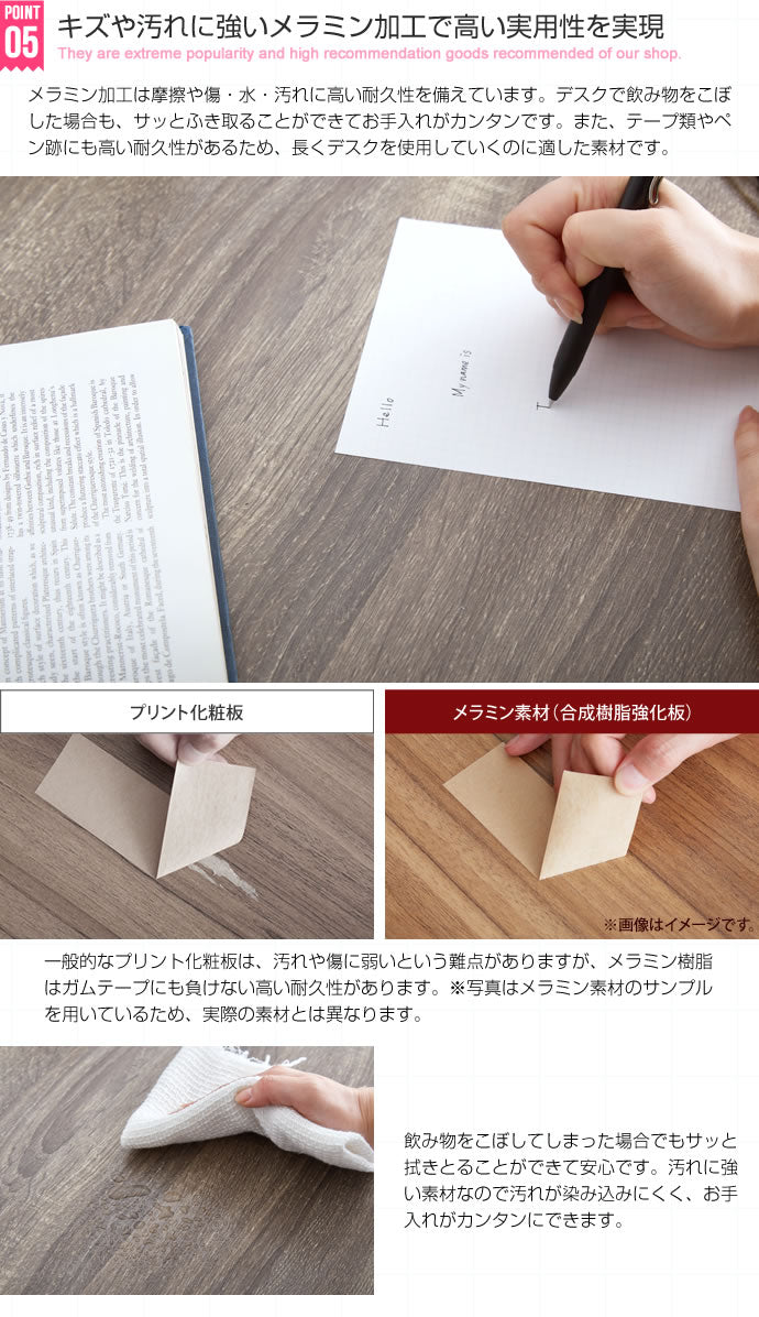 収納デスク 引き出し／開き扉収納／棚の3種類の収納スペース 幅120cm