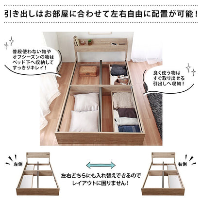 シングルベッド+マットレスセット コンセント ＵSBポート キャスター付き引き出し