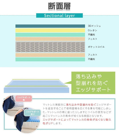 ダブルベッド+マットレスセット コンセント USBポート キャスター付き引き出し グレーマットレス 高反発