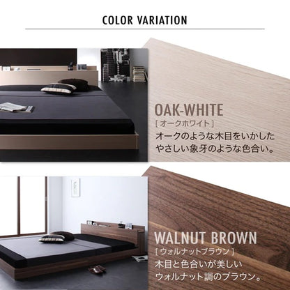 セミダブルベッド + マットレスセット W.coRe ローベッド 棚付き コンセント付き スタンダードボンネルコイルマットレス