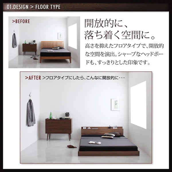 セミダブルベッド + マットレスセット W.coRe ローベッド スタンダードポケットコイルマットレス