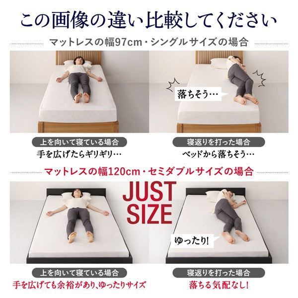 セミダブルベッド ベッドフレーム単品 ローベッド 薄いスリムなヘッドボード HIRO 省スペース フロアベッド