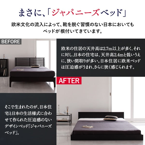 セミダブルベッド + マットレスセット 薄いスリムなヘッドボード HIRO ローベッド 省スペース フロアベッド スタンダードボンネルコイルマットレス