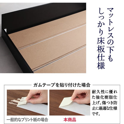 セミダブルベッド + マットレスセット 薄いスリムなヘッドボード HIRO ローベッド 省スペース フロアベッド スタンダードボンネルコイルマットレス