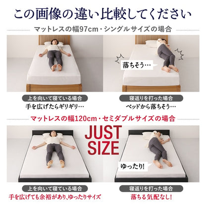 セミダブルベッド + マットレスセット 薄いスリムなヘッドボード HIRO ローベッド 省スペース フロアベッド プレミアムボンネルコイルマットレス