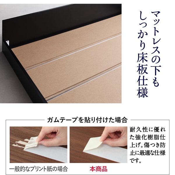 セミダブルベッド + マットレスセット 薄いスリムなヘッドボード HIRO ローベッド 省スペース フロアベッド プレミアムボンネルコイルマットレス