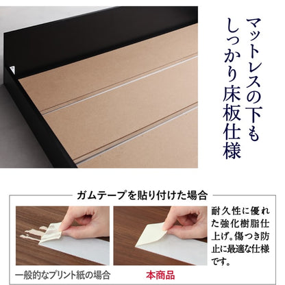 セミダブルベッド + マットレスセット 薄いスリムなヘッドボード HIRO ローベッド 省スペース フロアベッド プレミアムボンネルコイルマットレス