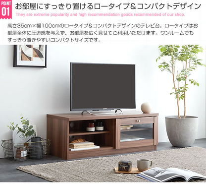 テレビ台 ガラス扉 ローボード 幅100cm 収納 ディスプレイ