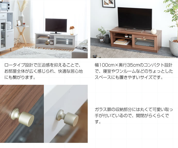 テレビ台 ガラス扉 ローボード 幅100cm 収納 ディスプレイ