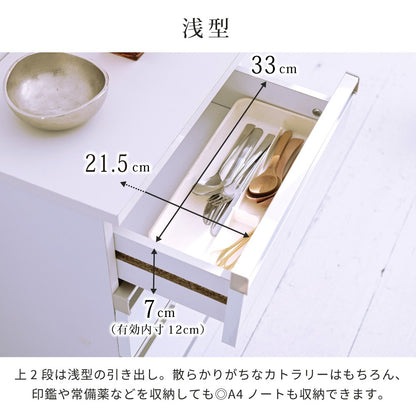 キッチンチェスト 引き出し収納 幅40cm ホワイト 鏡面 コンパクト
