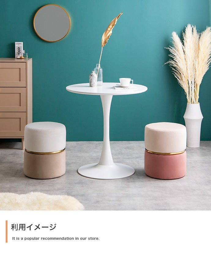 ベロア ドレッサースツール 高さ41cm バイカラースツール 丸 フェミニン 完成品