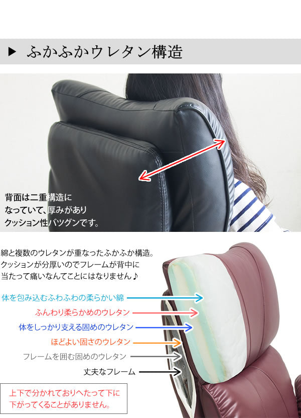 リクライニング座椅子 360度回転 スーパーソフトレザー 日本製 サイドポケット