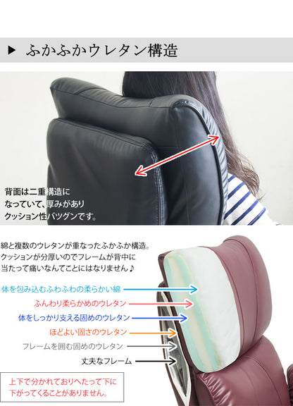 リクライニング座椅子 360度回転 スーパーソフトレザー 日本製 サイドポケット
