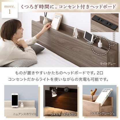 シングルベッド 無垢材すのこ ベッドフレーム単品 コンセント付き ファルカタ 湿気対策
